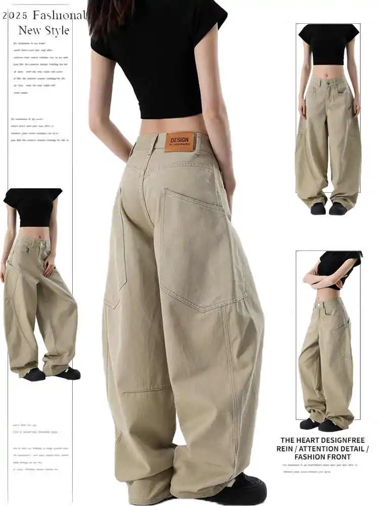 

Women's Khaki Y2k Cargo Jeans Japanese 2000s Style Baggy Bent Knife Jean Pants 90s Vintage Harajuku Denim Trousers Clothes 2025