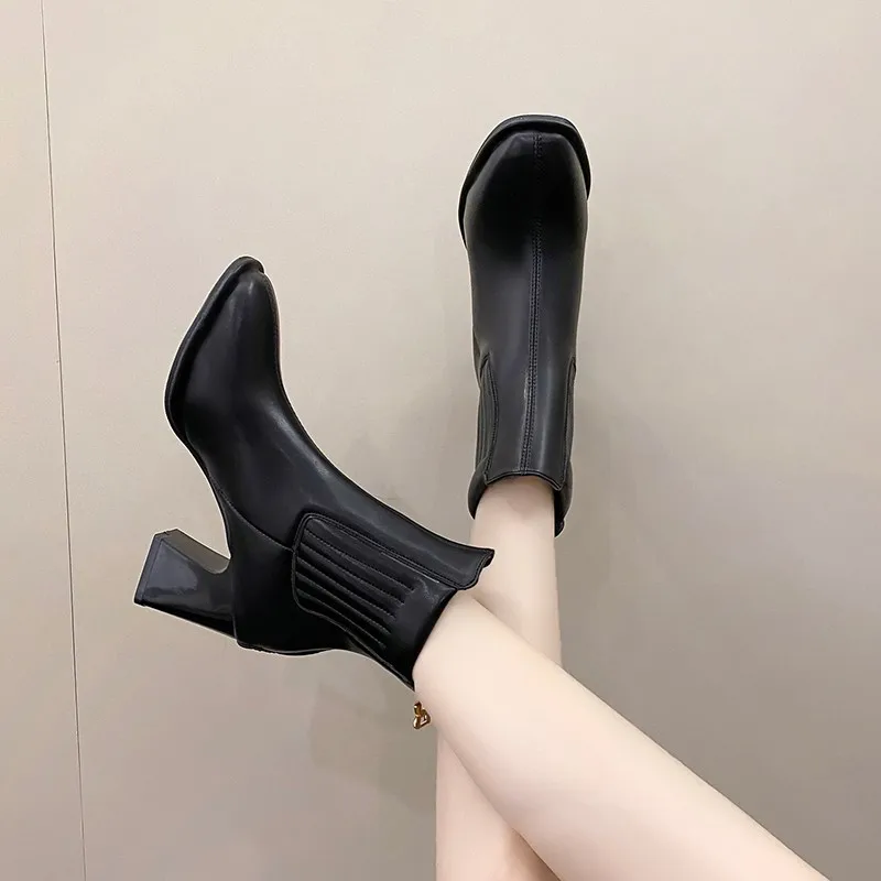 Women's 2023 New Autumn and Winter All-match Thick-heeled Middle-heeled Single Boots Short Boots High-heeled Shoes womens boots