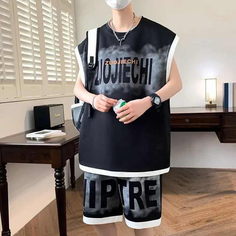 

Print T-shirts Shorts Suits for Men Graphic Sports Elastic Stylish High Quality Kpop 2 Piece Outfit Novelty in Slim Fit Man Sets