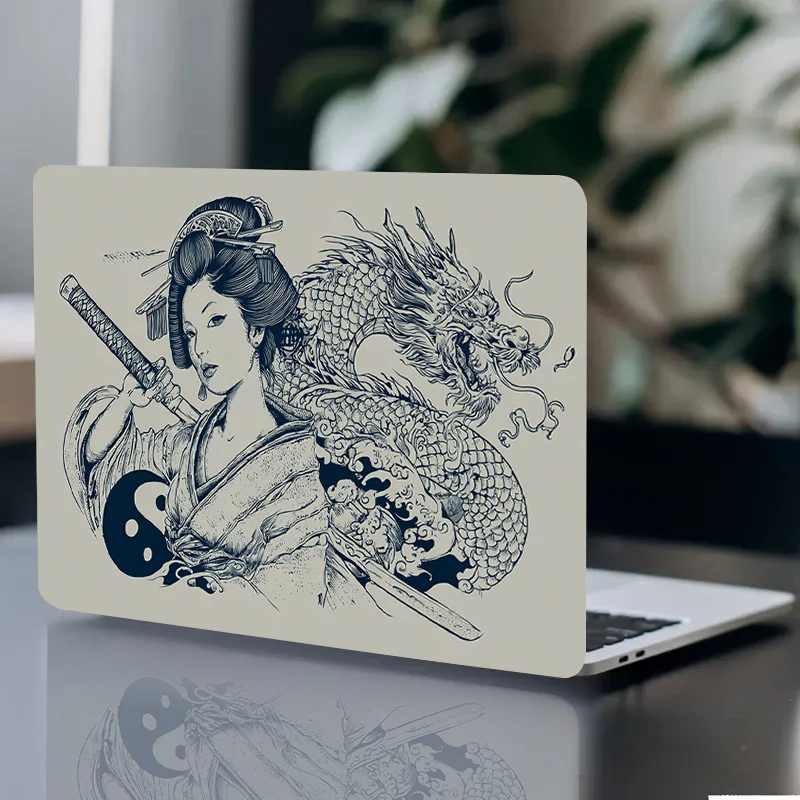 

2 шт. наклейки для ноутбука из японского аниме «Гейша и меч дракона» — бежевый глянцевый ПВХ, устойчивый к царапинам защитный чехол с