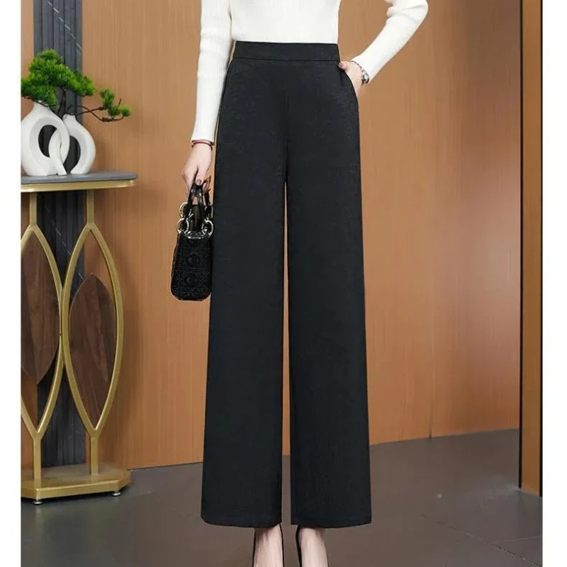 

Women's Clothing Spring Autumn Solid Color High Waisted Pockets Tie Flowers Hook Flower Hollow Elastic High Waisted Pants