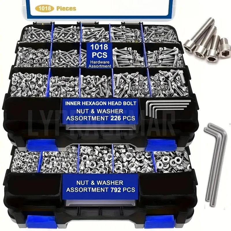 Boxed screws 1018pcs304 stainless steel hexagon screws nut set combination screws