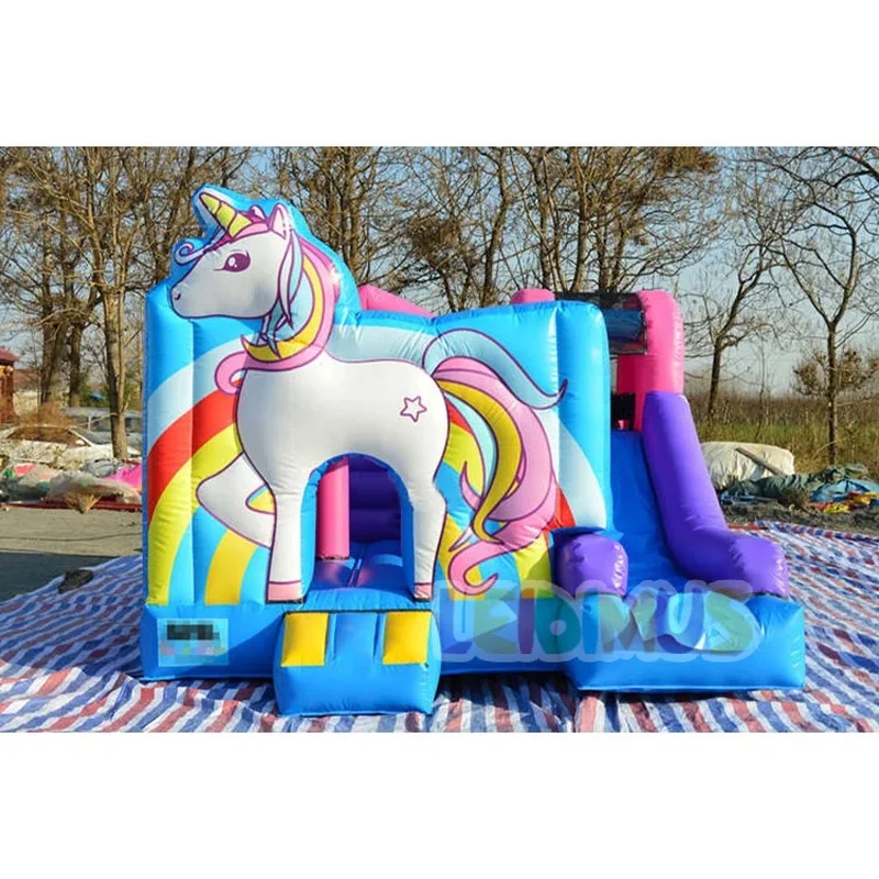 Unisex Inflatable Unicorn Bounce Jumping Castle Mini PVC Air Bounce house Kid Play Warranty Repair Kit Included Sale Pool Blower
