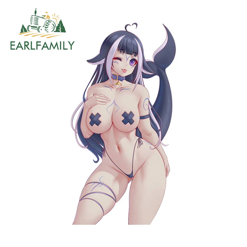 EARLFAMILY 13cm X 6.8cm for Shylily Cute Vtuber Sexy Car Stickers Sunscreen Scratch-Proof Decals Car Label Graffiti Windshield