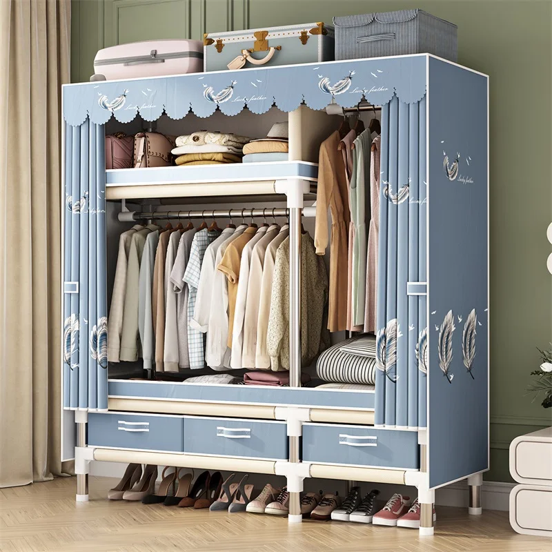 Wardrobe, bedroom, rental room, household, simple wardrobe with drawers, assembled, sturdy and durable, single person wardrobe