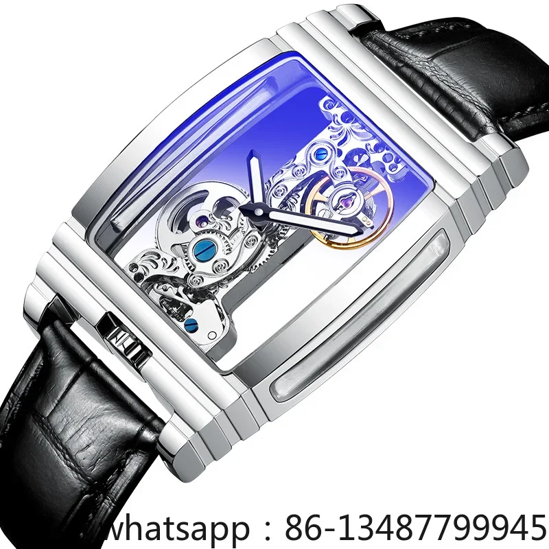 DyStar 2022 new barrel online celebrity watch square transparent full hollow flywheel mechanical waterproof watch.