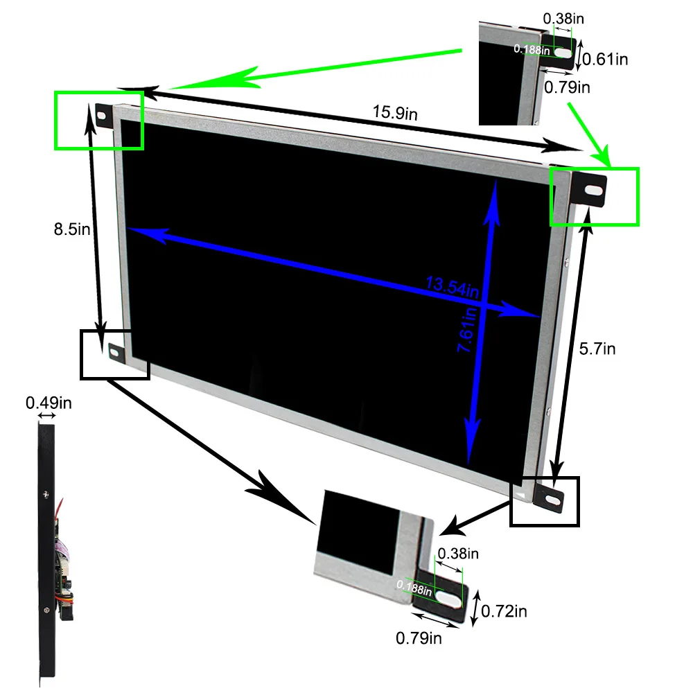 

VSDISPLAY 15.6 inch 1920X1080 1000nit High Brightness 15.6" Outdoor LCD Screen With H/D USB LCD Controller Board