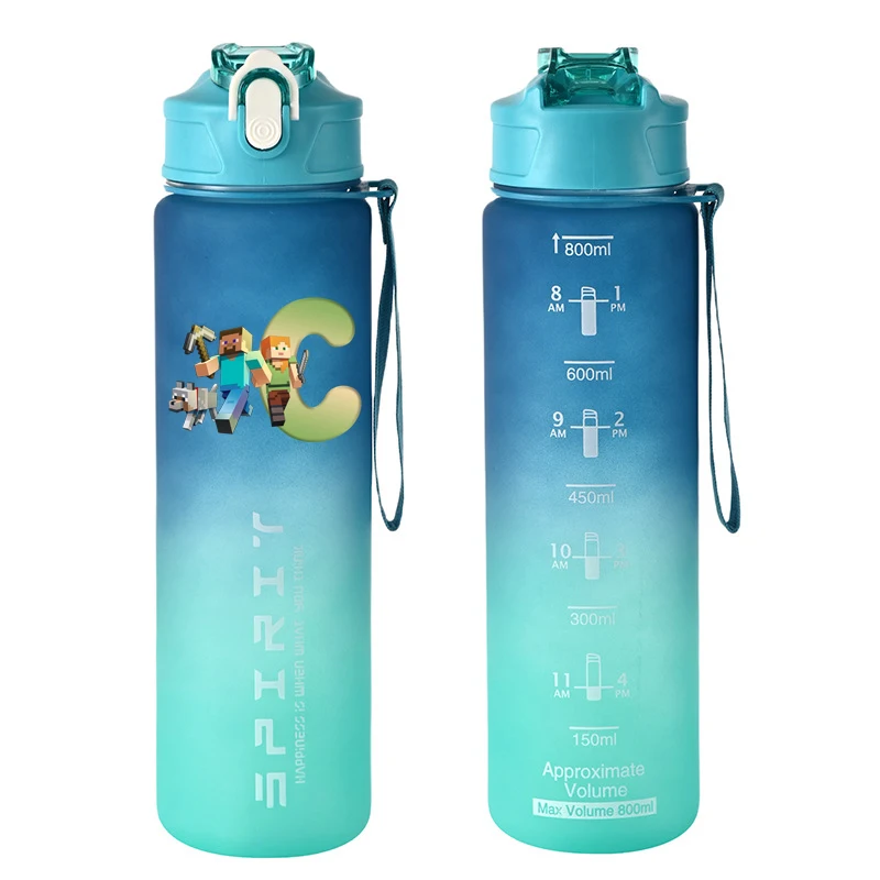 800 مللي لعبة موضوع الرياضة المحمولة التدرج أكواب الشرب Minecrafted كوب ماء السفر مانعة للتسرب شرب زجاجة زجاجات مياه الهدايا