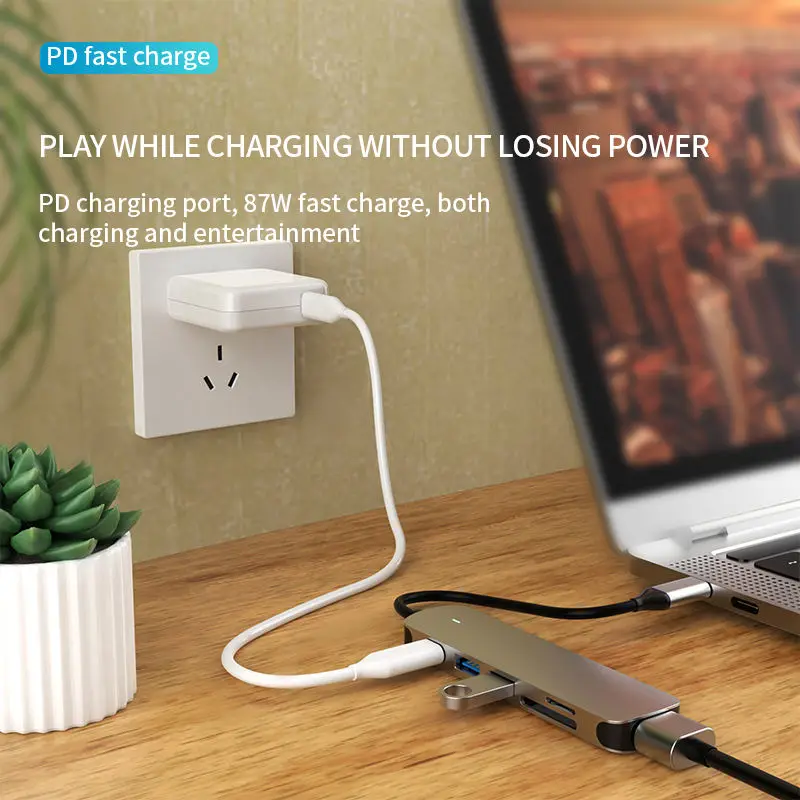 Basix 6in1 USB-C Hub for MacBook Multi-Function Type-C to HDMI Adapter with USB Hub USB-C Dock for MacBook Pro/Acer/Dell/Huawei