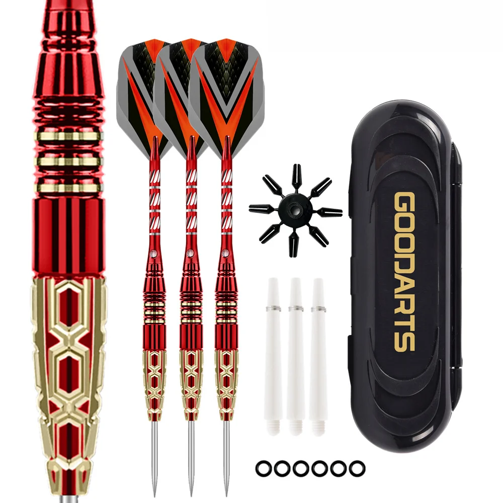 25g professional red dart set 3PCS metal steel pointed precision carved brass barrel flight anti fall pure copper dart