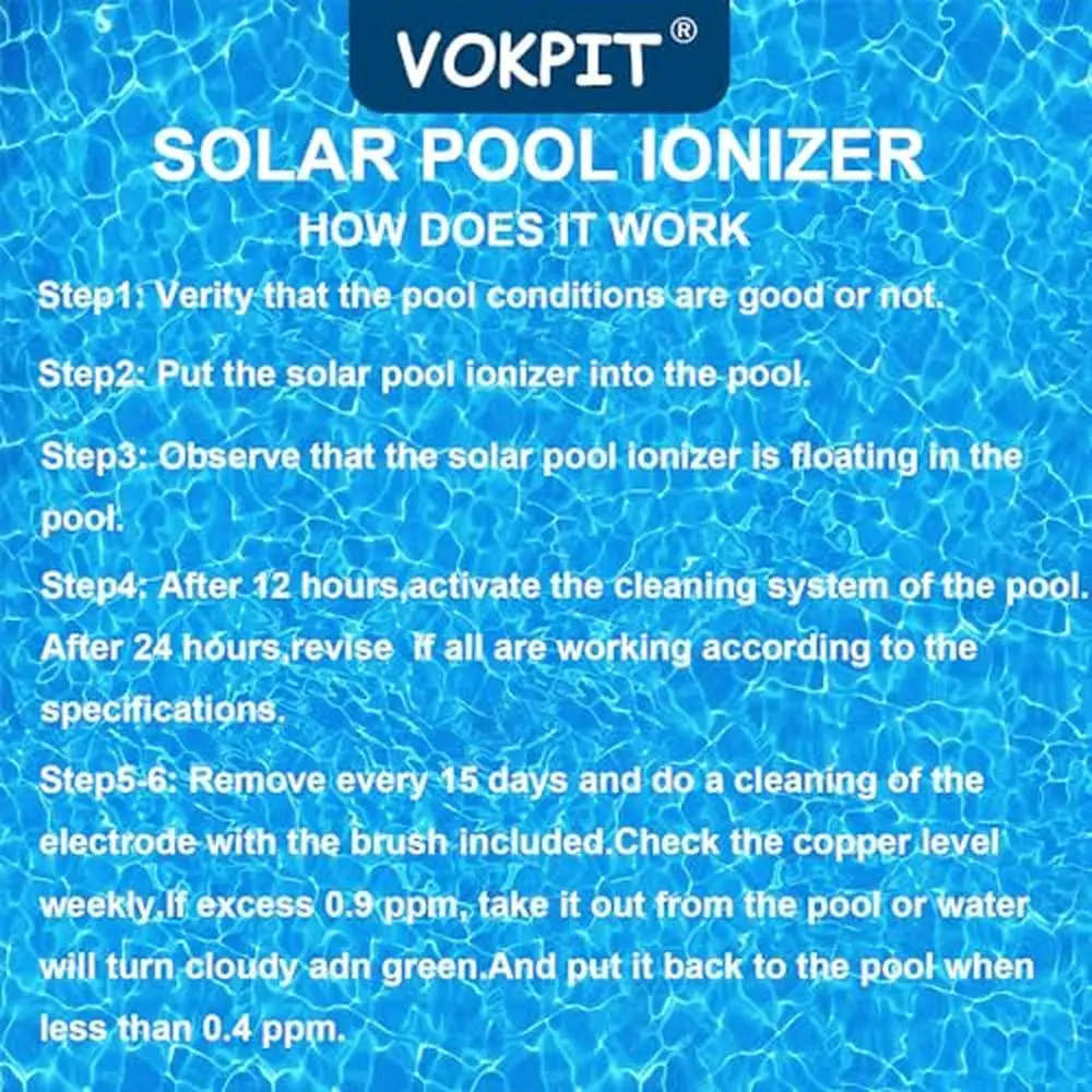 Solar Pool Ionizer Copper Purifier 35000 Gal Floating Automatic Water Cleaner Less Chlorine 85% Smart Cleaner Swimming Pool Spa