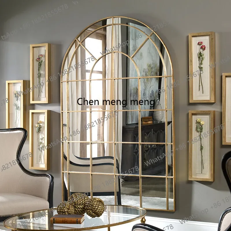 E182 French decorative mirror arched wrought iron porch wall-mounted fireplace premium dining side mirror