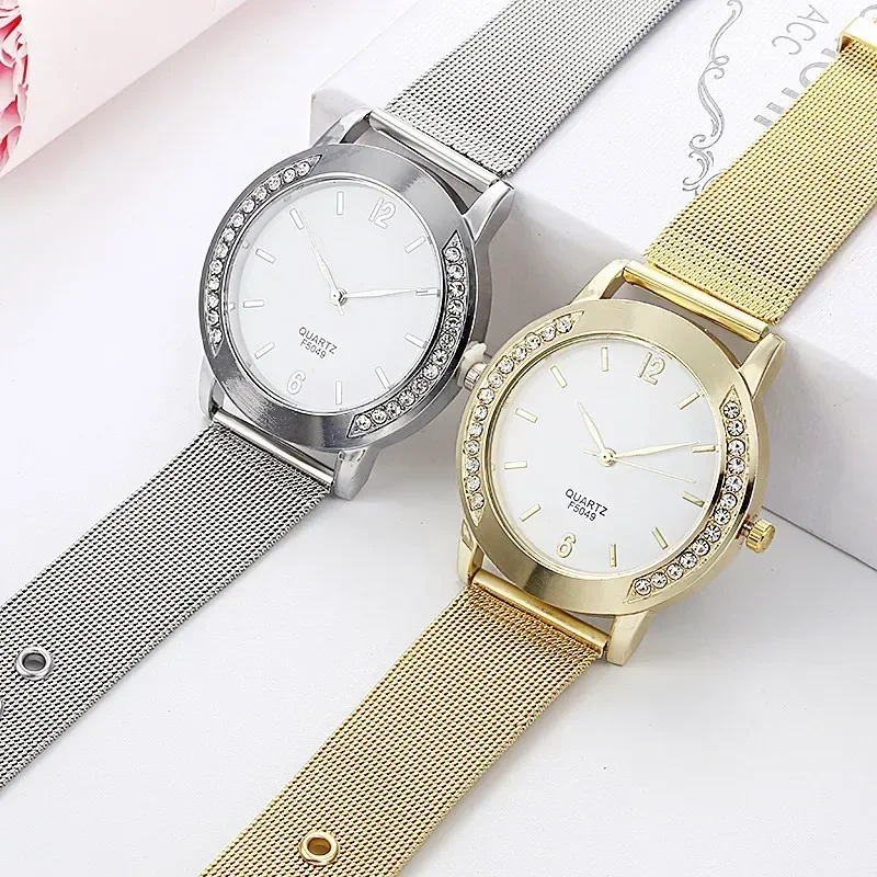 Luxury Watches Women Crystal Golden Brand Stainless Steel Bracelet Analog Quartz Wrist Watch Dress Clock