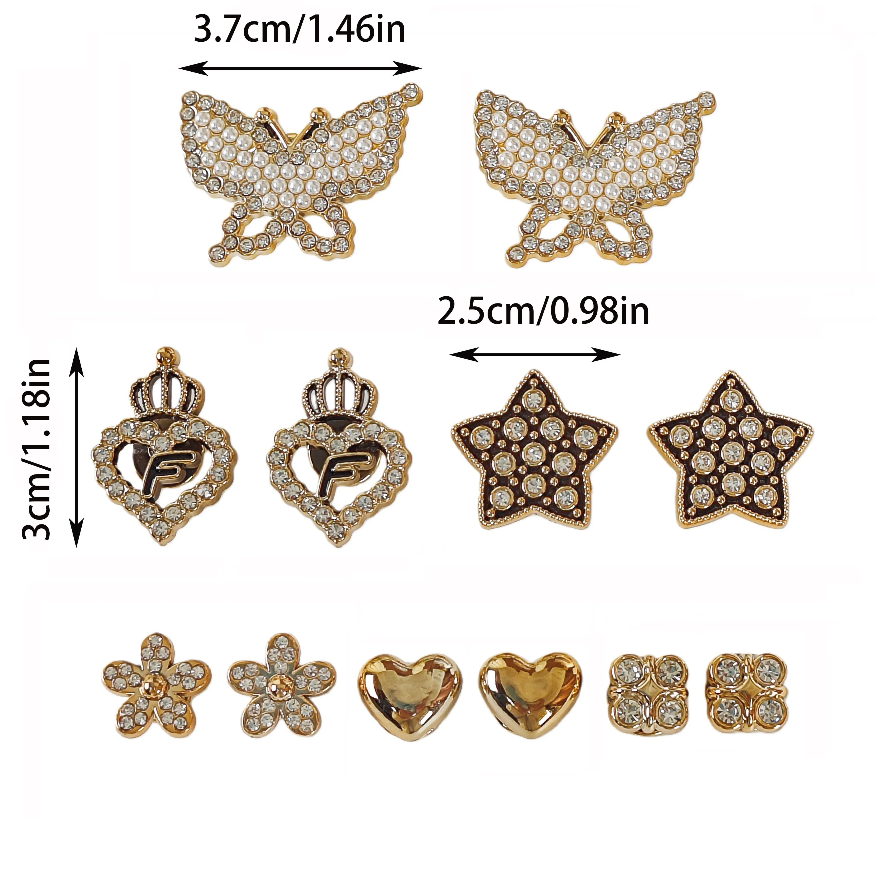 12Pcs DIY Shoe Decoration Charms Shiny Butterfly, Heart, Star, Flower Decorative Charms Non-Metal Lightweight Material Y2K Fashion Versatile Cute Personalized for Men and Women Suitable for Eva Beach Shoes, Sandals, Removable Shoe Decoration, Holiday Gift