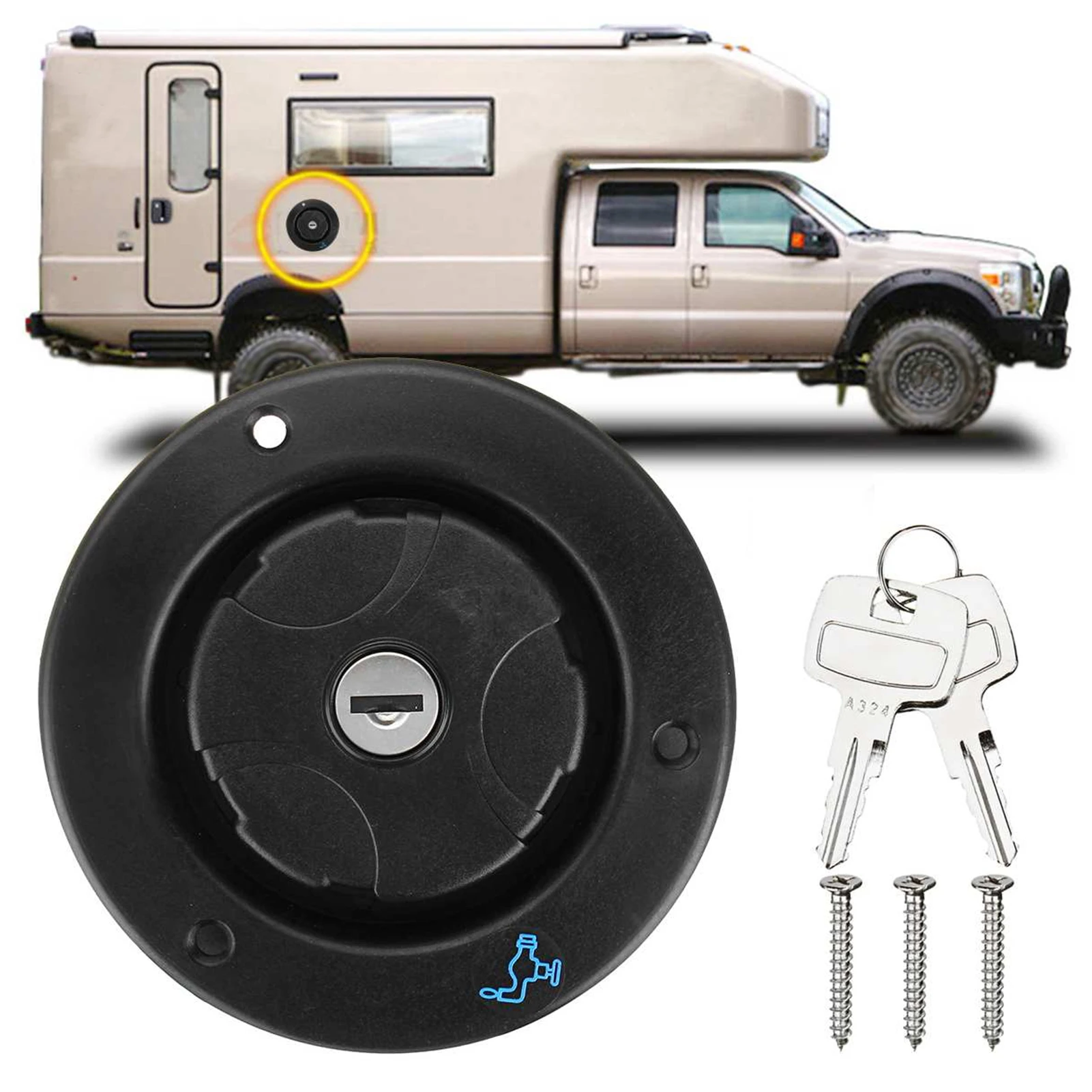 

Lockable Leakproof Water Filler Cap, Gravity Freshwater Inlet Lockable Water Filler Cap - Secure Water Access for RVs Caravans