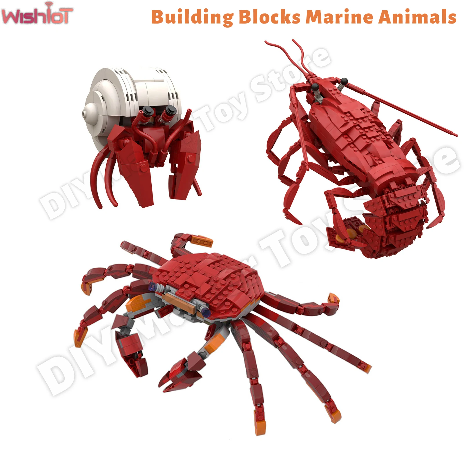 

MOC серии морских животных, строительный блок, креативные игрушки, суставы, подвижный большой краб-отшельник, большая модель морского краба для подарка ребенку