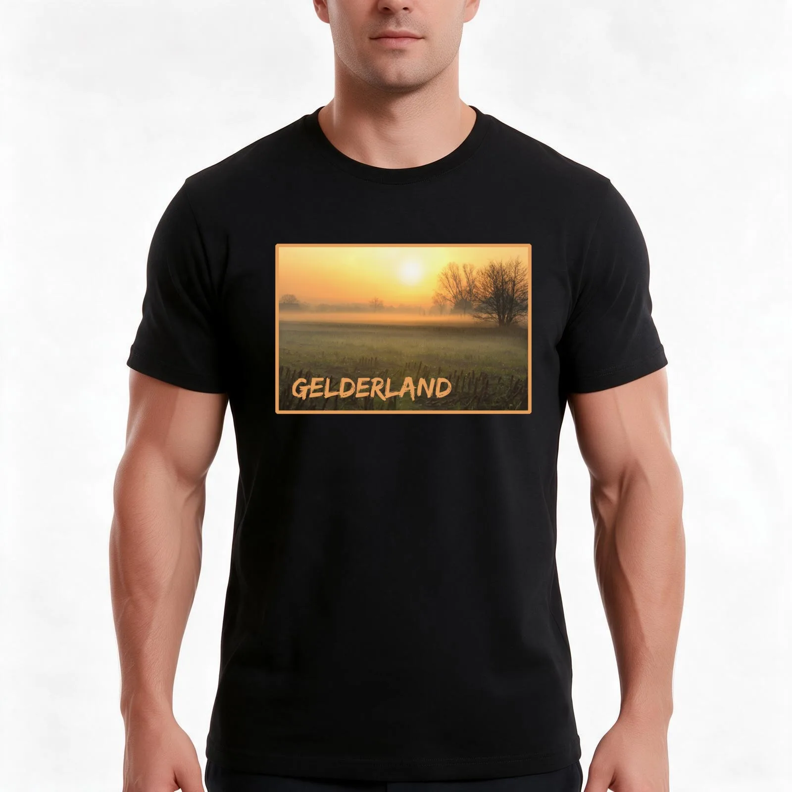 Beautiful Winter Sunset, Gelderland, Netherlands T-Shirt, Summer Casual Cotton Tee, Oversized Streetwear Tops, Unisex Men Women