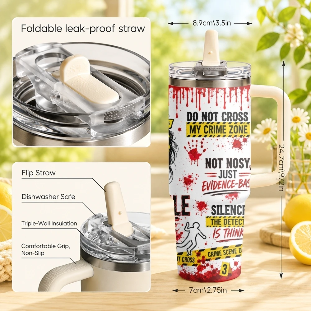 The Violent Girl Vacuum Flasks 40oz Stainless Steel Tumbler with Handle Straw Lid Vacuum Insulated Double Wall Leak Proof