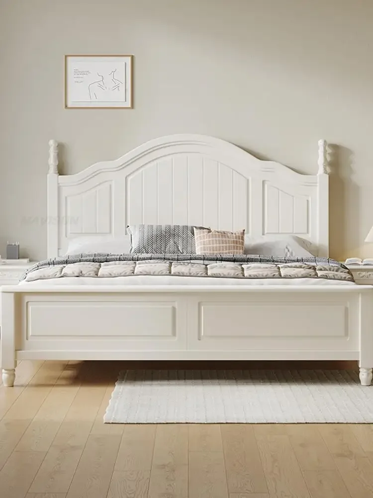 White Solid Wood Modern Double Bed Bases Frames Storage Box Beds 2 People With Drawers Bedframe Queen Bedroom Furniture Set Lit