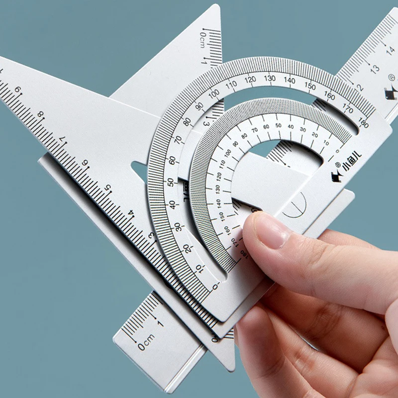 4Pcs/Set Aluminium Ruler Set Metal Geometry Maths Drawing Compass Rulers School