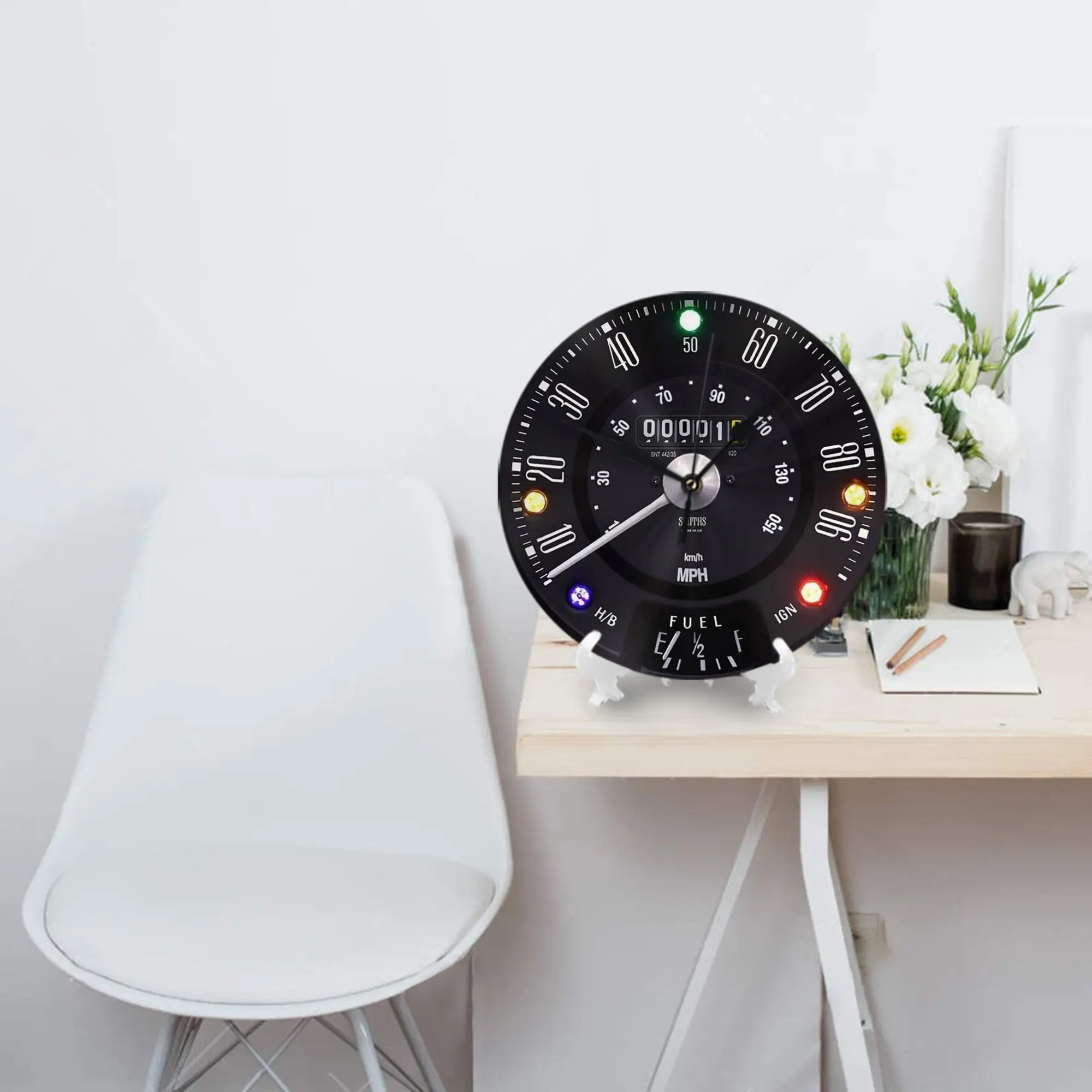 Classic Mini Smiths 90 MPH Speedometer Wall Clock Room Decoration Silent Round Clock for Bedroom Living Kitchen Home