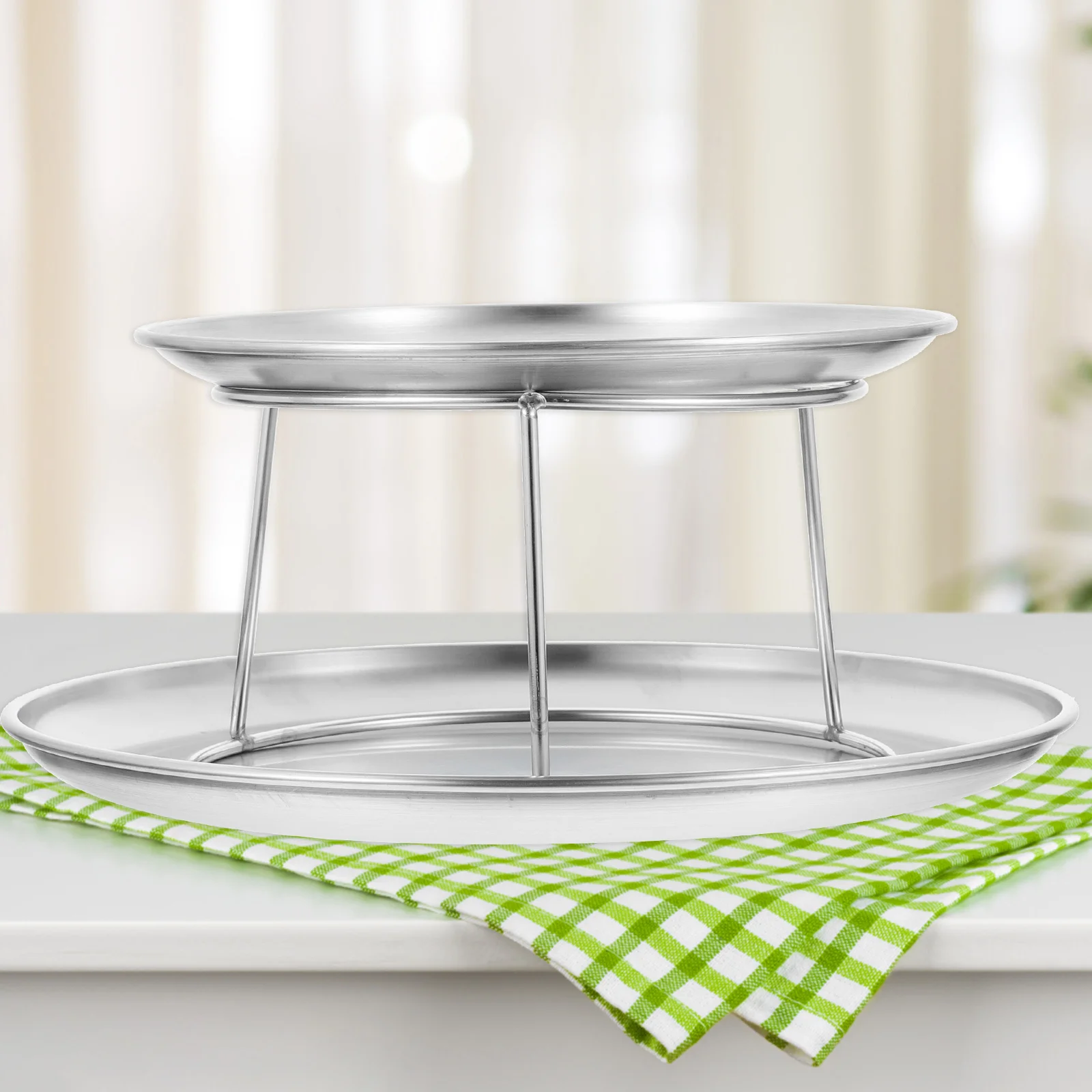 

1Set Stainless Steel Dessert Display Plate Double Layer Food Serving Tray for Party Wedding Birthday Cupcake Cake Stand Fruit