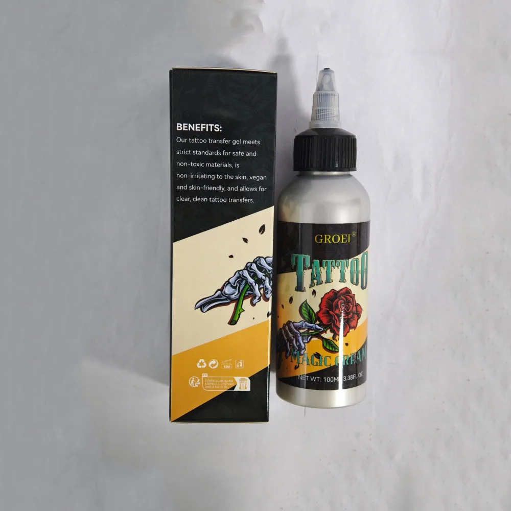 جل نقل استنسل الوشم 100 مل - جل وشم فني للجسم سريع النقل، يدوم طويلاً وصديق للبشرة