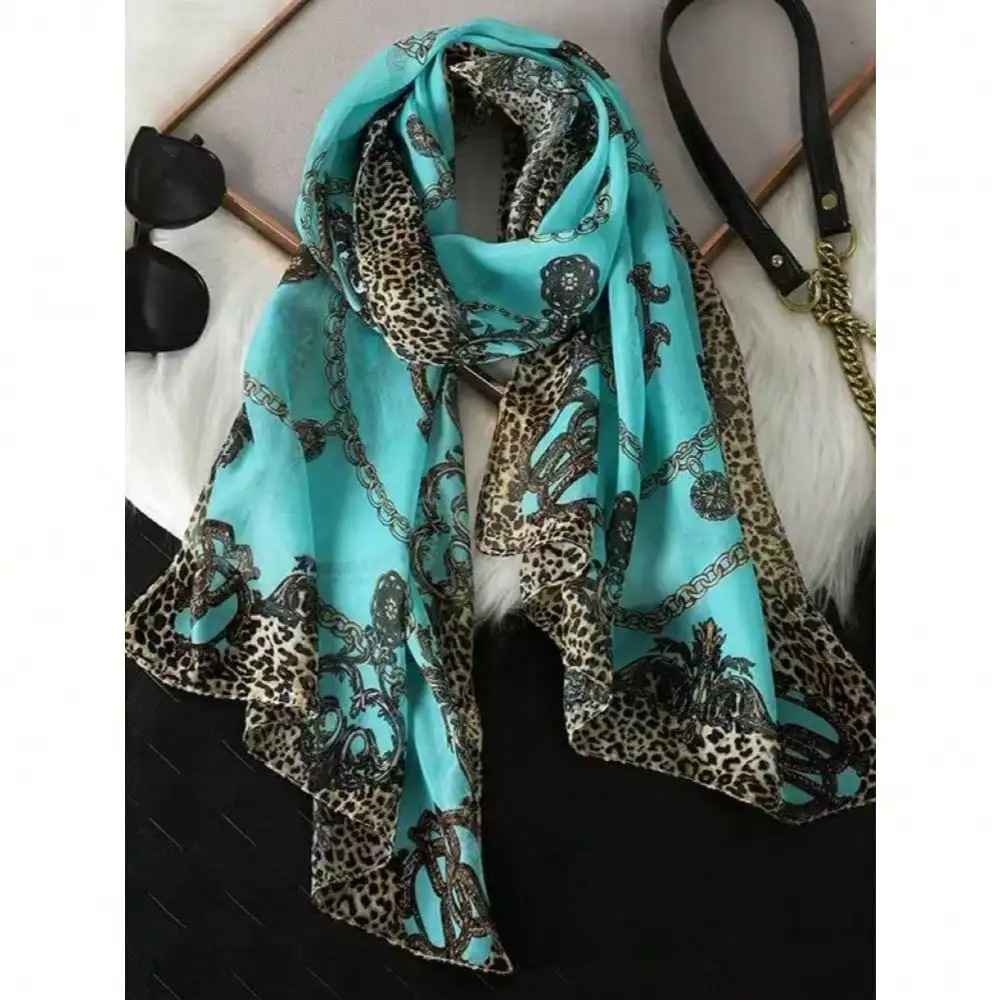 

1pc Women's Elegant & Fashionable All-Season Classic Leopard & Floral Print Chiffon Scarf,