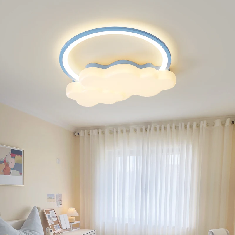 Romantic Blue Pink Rabbit Ceiling Lights for Children's Room Boy Girl Baby Bedroom Light Round Cloud Ceiling Lamp Animal Design