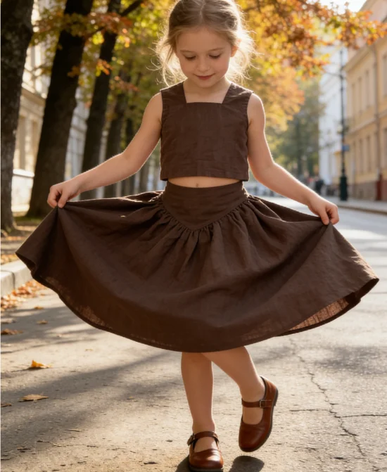 2026 New Korean Edition Girls Cotton and Hemp Spring Summer Tank Top Short Skirt Childrens Solid Color Two Piece Set