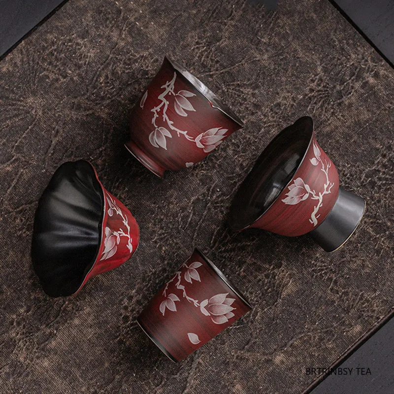 

1 Pc Chinese Vintage Ceramic Tea Cup Handmade Flowers Tea Bowl Travel Personal Master Teacup Household Teaware Accessories