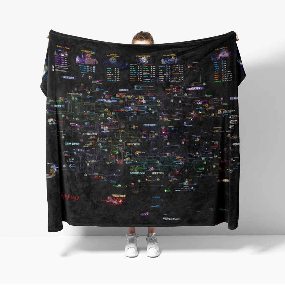 Hollow Knight Map Throw Blanket Gaming Map Blankets Soft Warm Flannel Blanket Bedding for Bed Living room Home Sofa