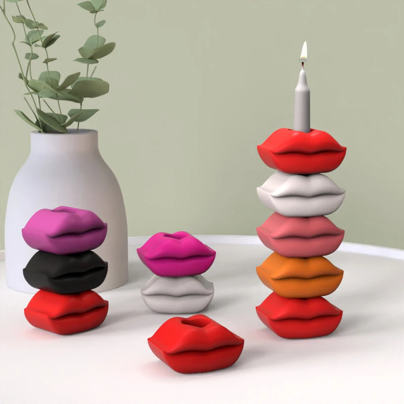 Concrete mouth Candle holder Silicone mold Stack Scented Candle molds Creative mouth Shaped Candle silicone mold