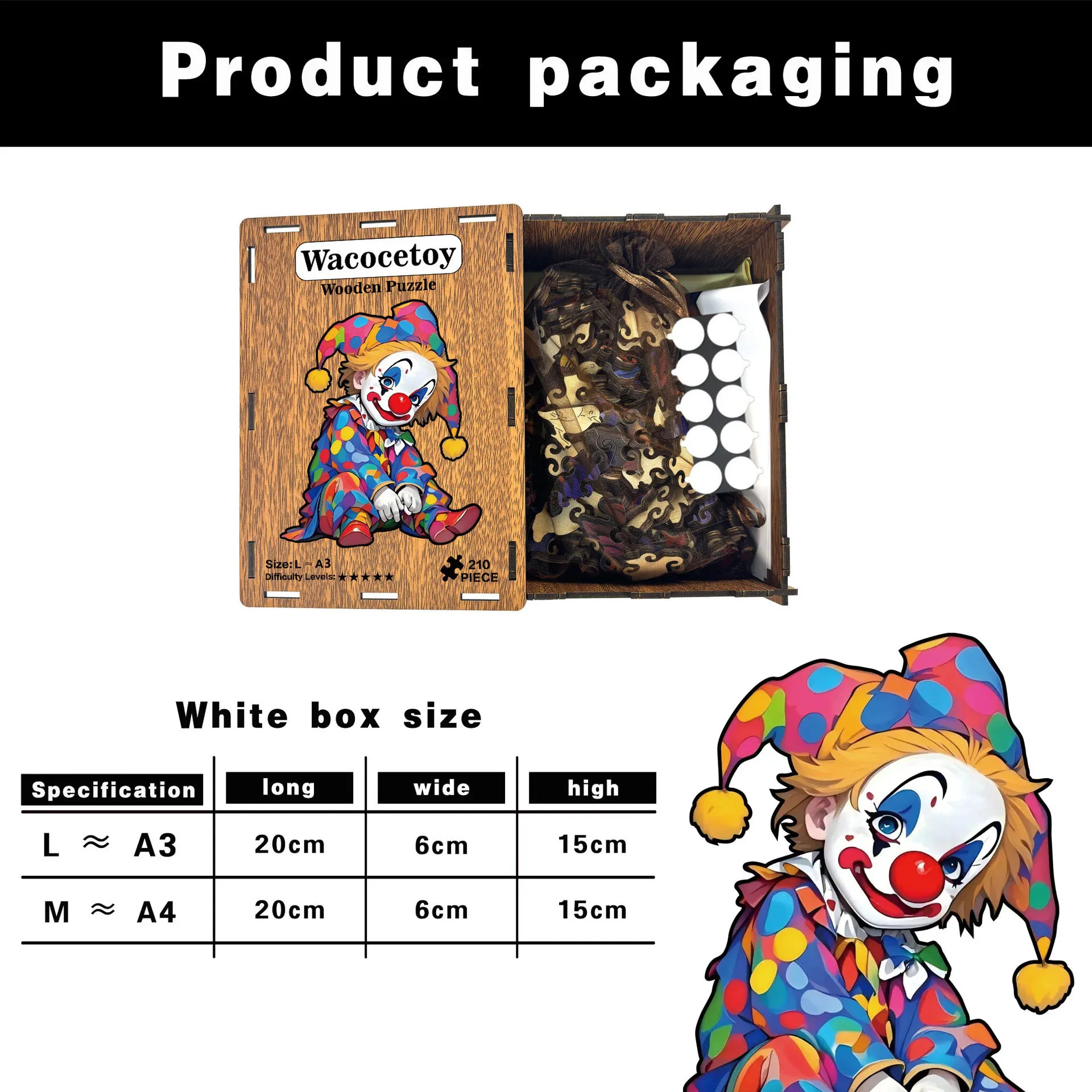 113/210 elementów Drewniane Puzzle Klaun Nieregularny Kształt Układanka Gra Antystresowa Prezent Urodzinowy Świąteczny Dla Dzieci i Dorosłych