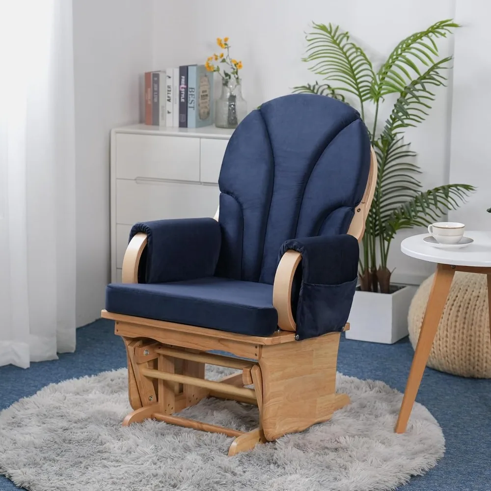 

Solid wood gliding rocking chair, daycare gliding rocking chair with baby feeding mat, indoor quiet and stable swinging motion