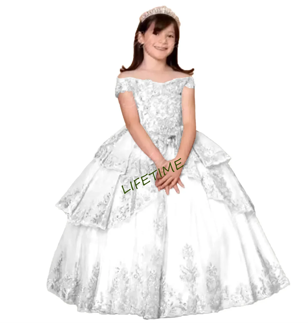 CustomTulle Blumenmädchenkleider für Hochzeit Kleinkinder Perlenapplikationen Kurze Ärmel Geburtstagsfeier Ballkleid Prinzessin Festzug Dr