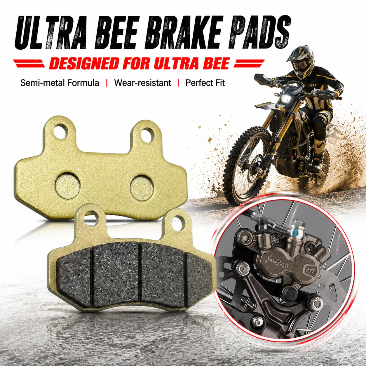 

Upgrade for Surron Ultra Bee – High Performance Semi-Metallic Pads, OEM Fit, Strong Braking for Enduro & Trail Riding