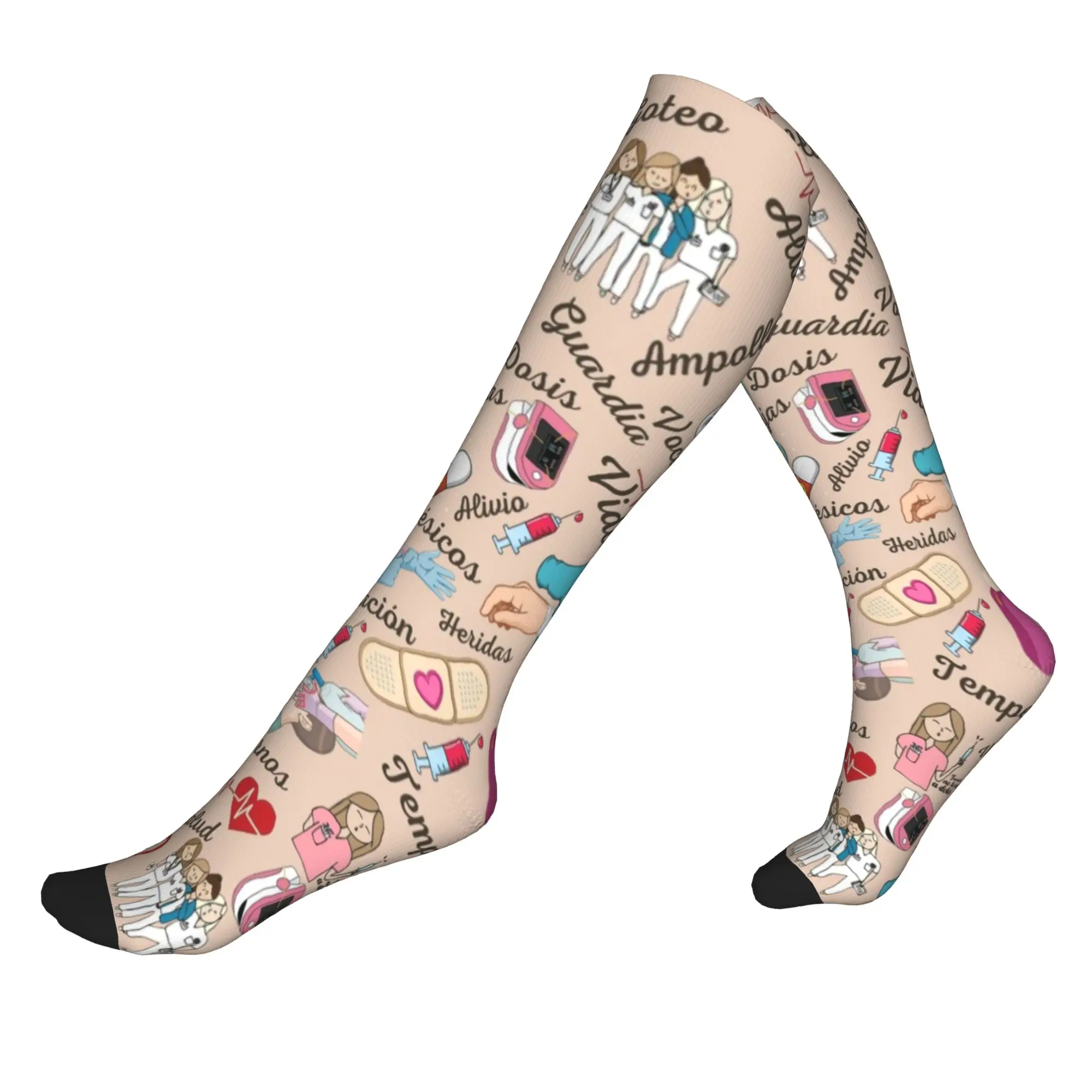 

Doctor Nurse Medical Medicine Enfermera En Apuros Mens Sports Compression Socks Unisex Novelty 3D Printed Dress Socks