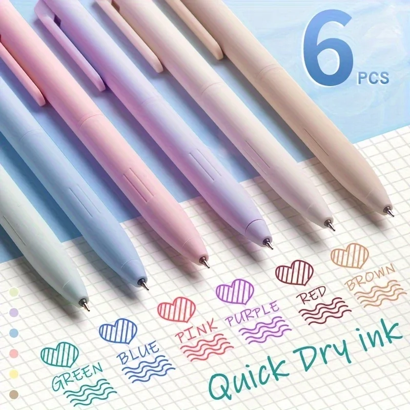 6pcs Note Taking, Pastel Gel Pens Colored Ink Quick Dry & No Smear, Retractable Cute Pen Fine Point 0.5mm f