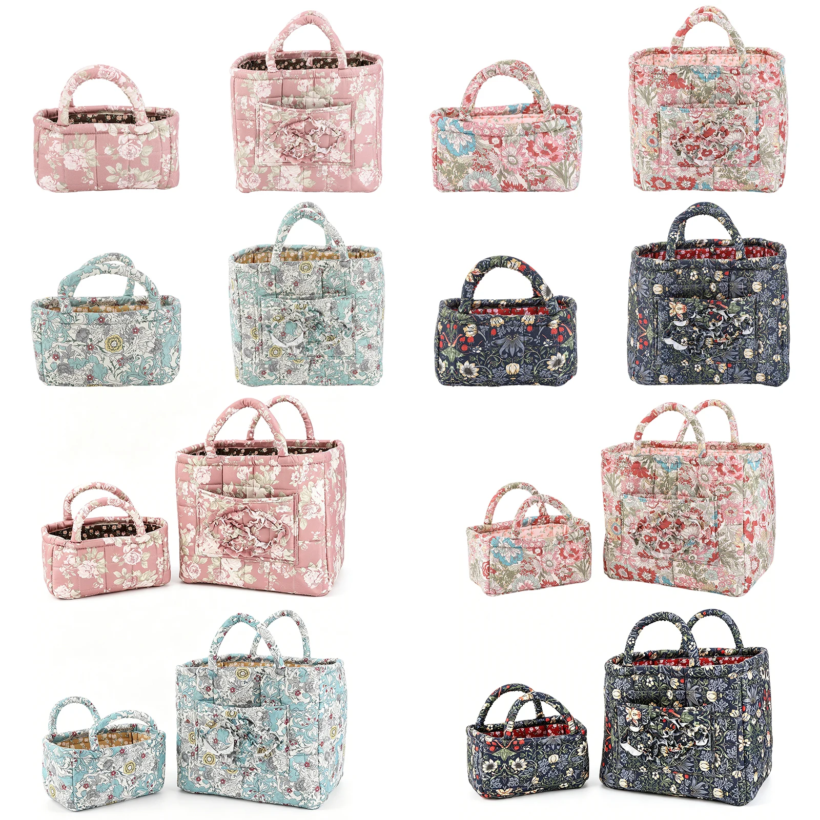 

Quilted Storage Basket with Easy Carry Handles Quilt Baskets Floral Print Baskets Organizer Bin for Home Picnic Shopping Travel