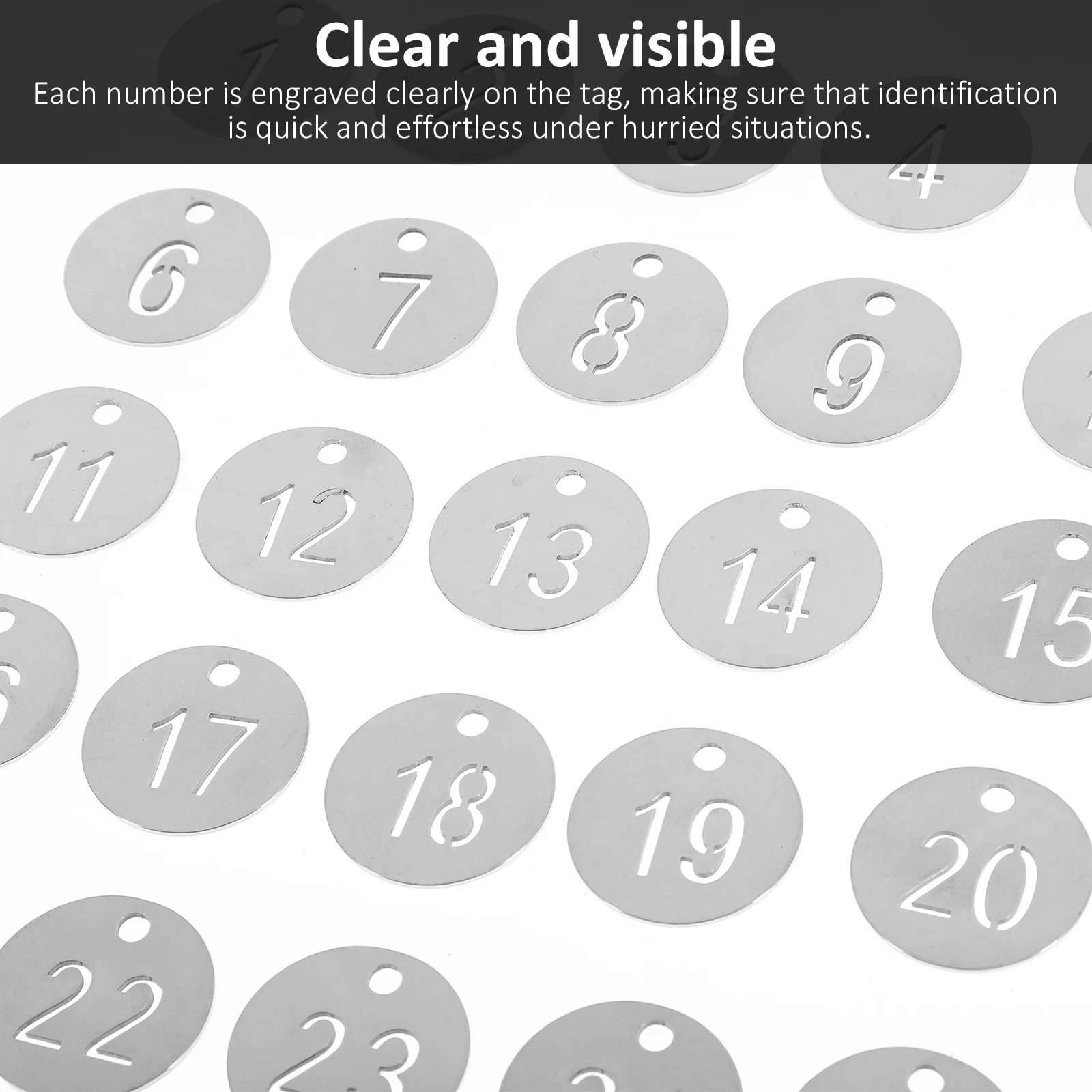 

25 Pcs Number Plates 30mm Stainless Steel Clear Engraved Durable Tags Rings Key Luggage Identification Metal Labels Number Cards