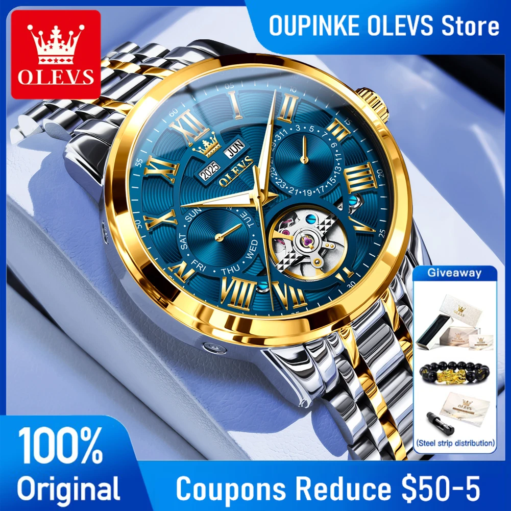 

OLEVS 6668 New Mens Watch Original Luxury Flywheel Multifunctional Automatic Mechanical Watch Day Date Watches For Man Reloj