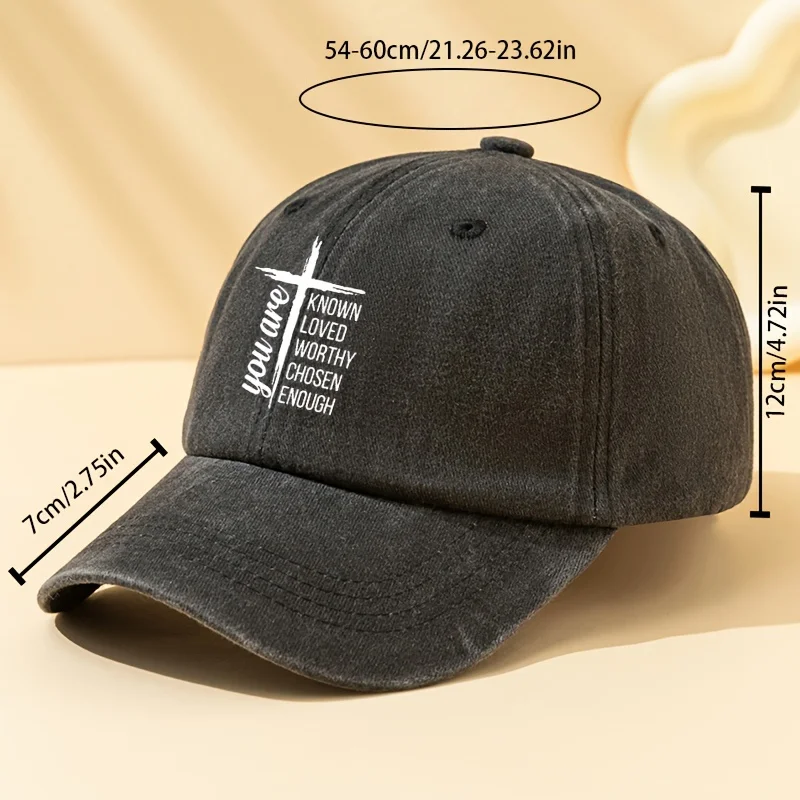Customization 1pc Men's Cross Print Trendy Retro Distressed Baseball Cap, Adjustable Casual Sports Outdoor Baseball Cap