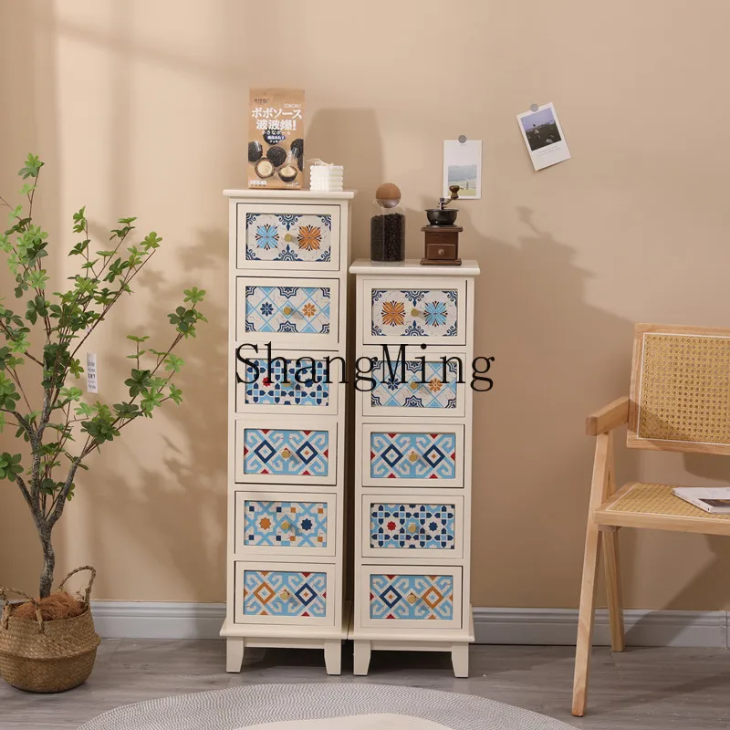 FG good-looking solid wood drawer type crevice bedside storage cabinet living room side cabinet