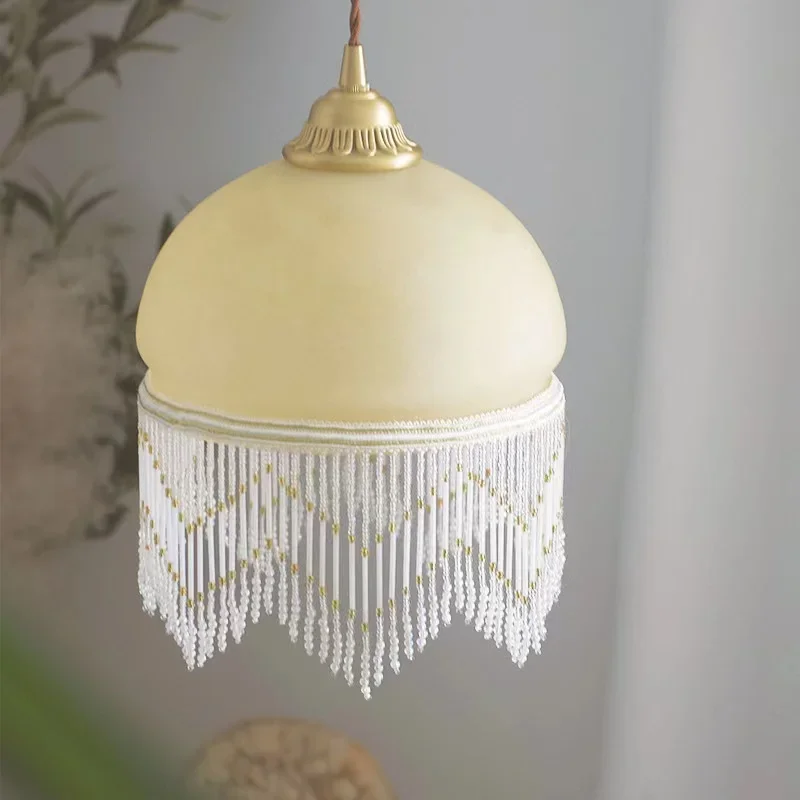 Retro South Sea tassel Japanese Brass French Glass Chandelier American Restaurant Bar Entrance Hall Bedside