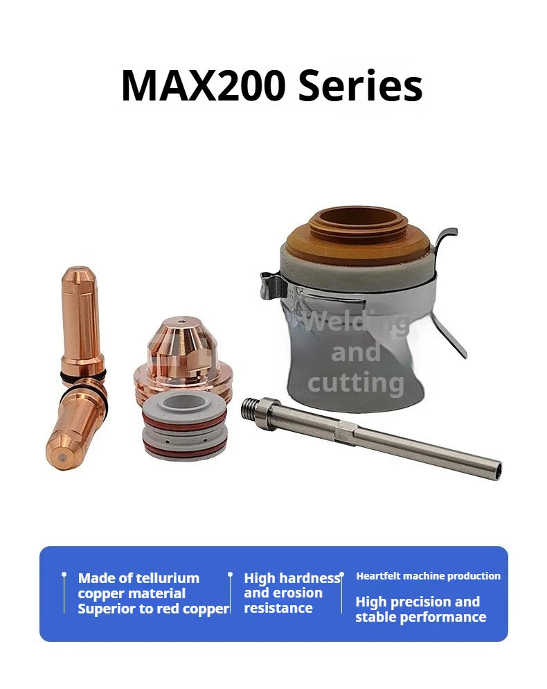 

Max200A CNC Plasma Cutting Torch Consumables Kit Electrode 220021 Nozzle 020608 Shield Cap 020424 Swirl Ring