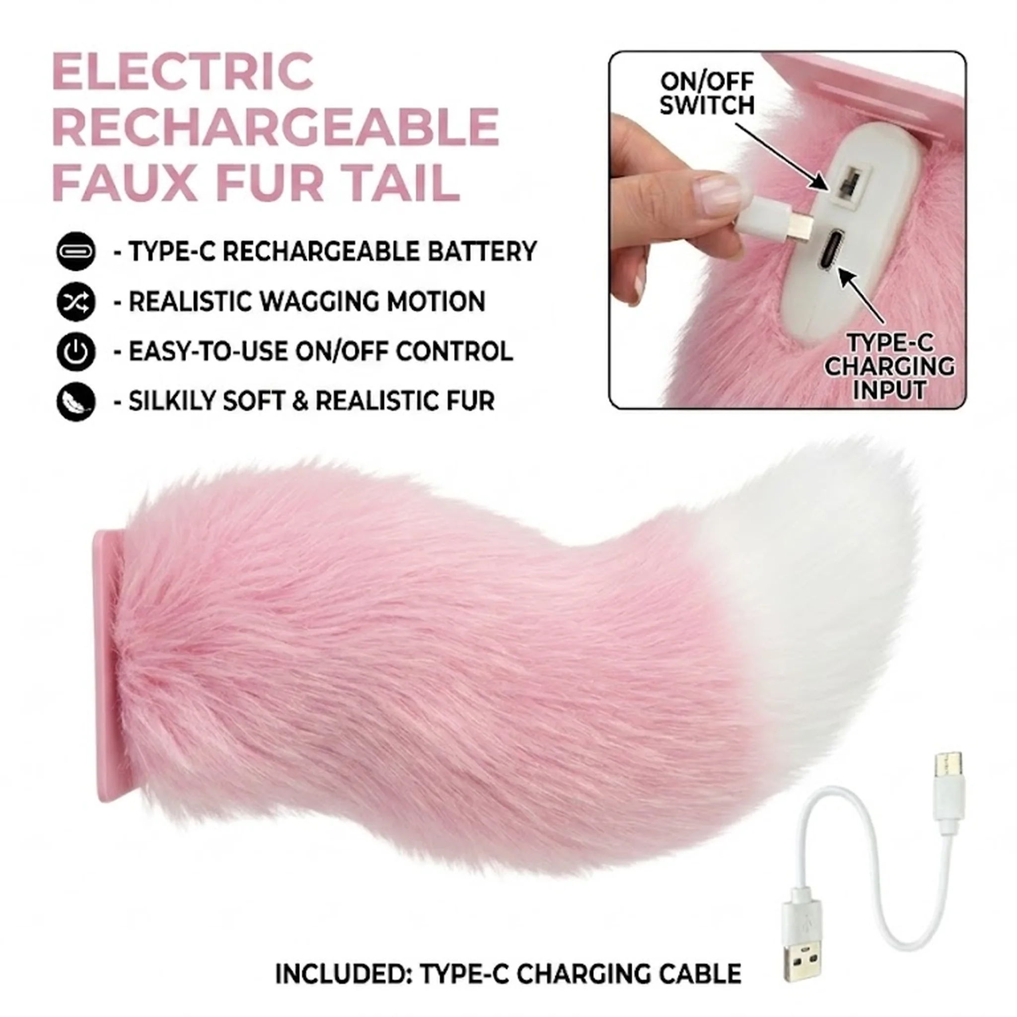 Motorcycle Car Tail Kawaii Car Decoration Electric Scooter Wagging Tail Rechargeable Plush Fluffy Tail For The Car image 3