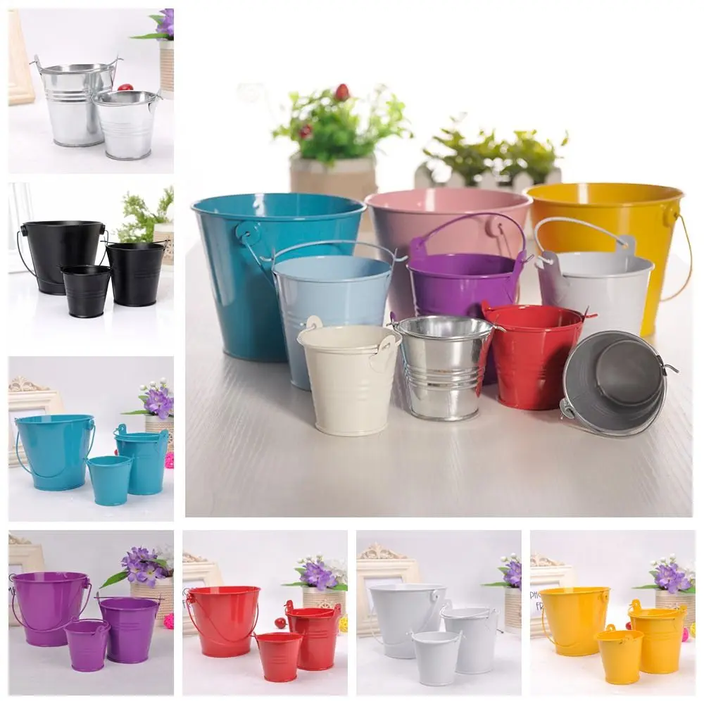 

Tinplate Iron Flower Pot Iron Art Pastoral Flower Barrel Miniatures Mini Hook Tinplate Water Bucket Succulent Plant Pots