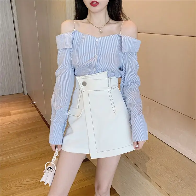 Fashionable and Versatile Irregular Women's Summer Trend Design Sense High Waist Front Skirt Back Pants A-Line Wide Leg Pants