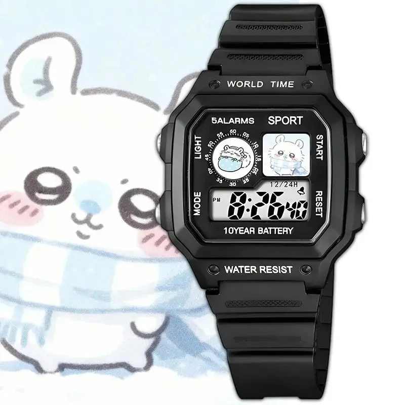 Cute Chiikawa Printed Square Digital Cartoon Watch Pure White Waterproof Multi Function Alarm Clock Wristwatch Perfect - view 4